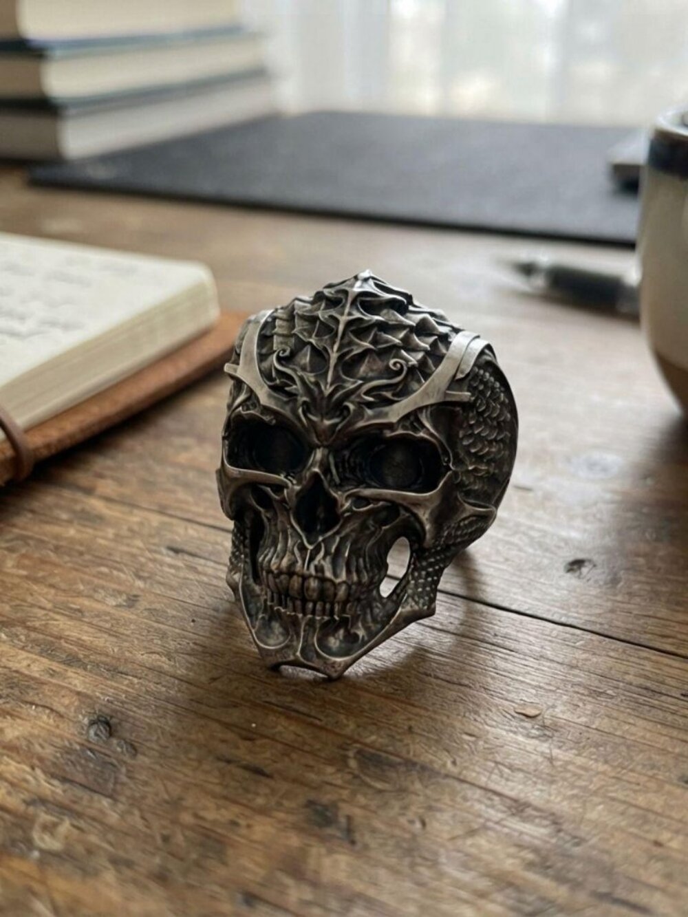 Mens dragon skull punk ring stainless steel gothic
